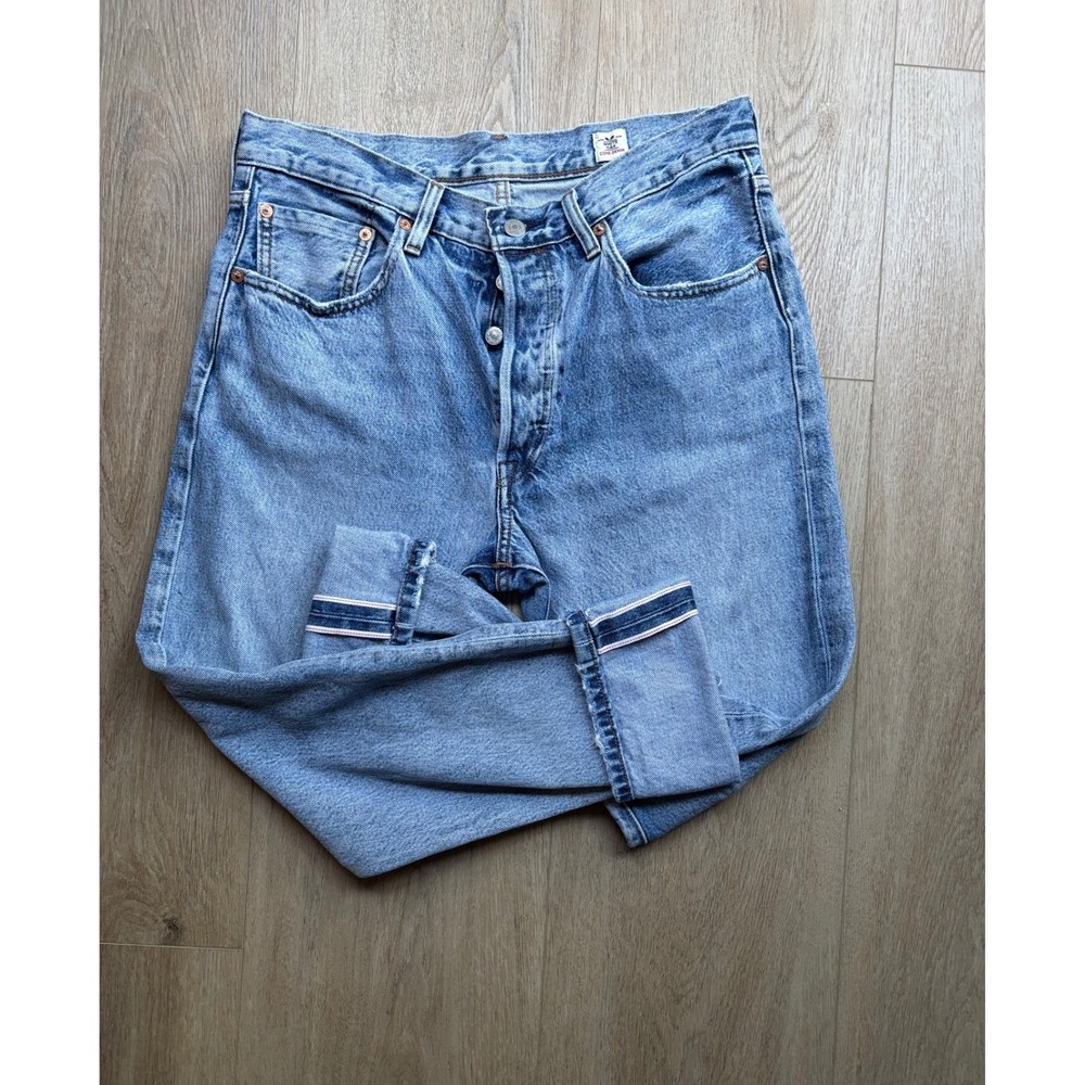 Levis 501 S Selvedge Jeans Light Wash Distressed Cone Denim Womens 31x26.5
